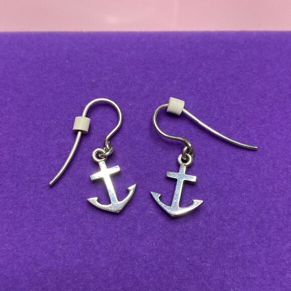💛 Sterling Silver Artisan Made Anchor Earrings - Picture 1 of 4